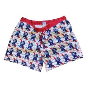 Pabst Blue Ribbon Beer PBR Size 3X Logo Branded Men’s Lined Swim Trunks AOP